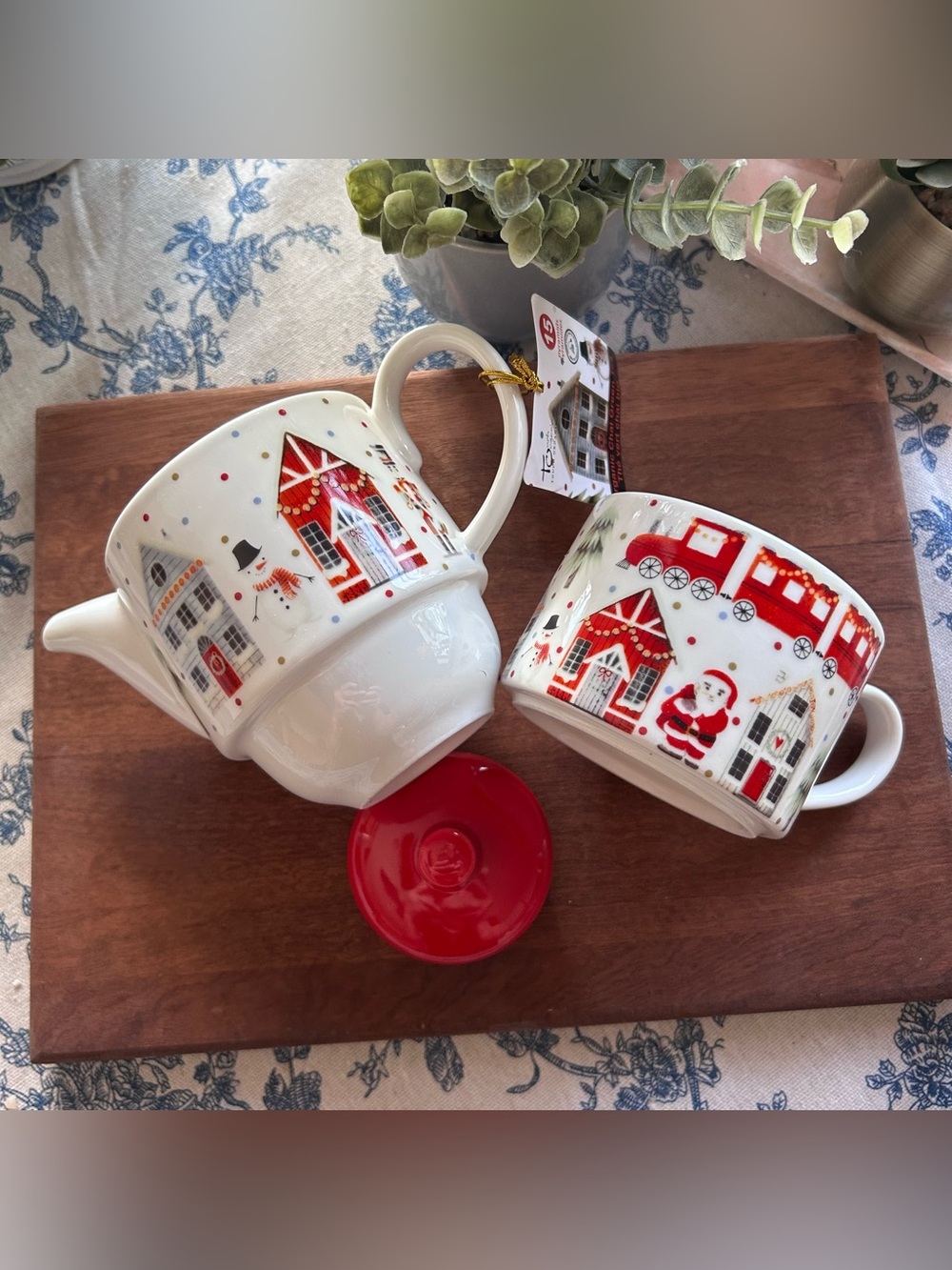 🎄TOUCH ORGANIC • Stackable Holiday Porcelain “Tea for One” Set - Picture 5 of 12
